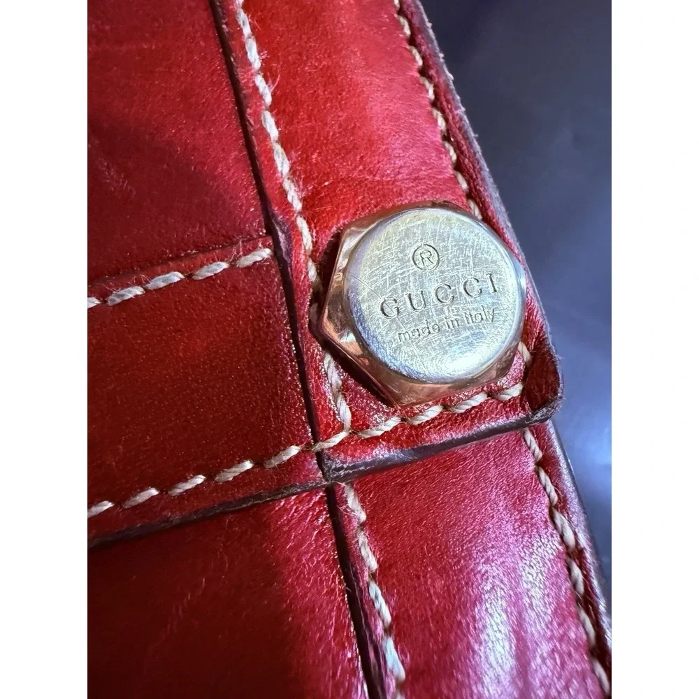 Vintage Gucci Red Leather Button Snap Wallet Authentic Made In Italy - Picture 4 of 11